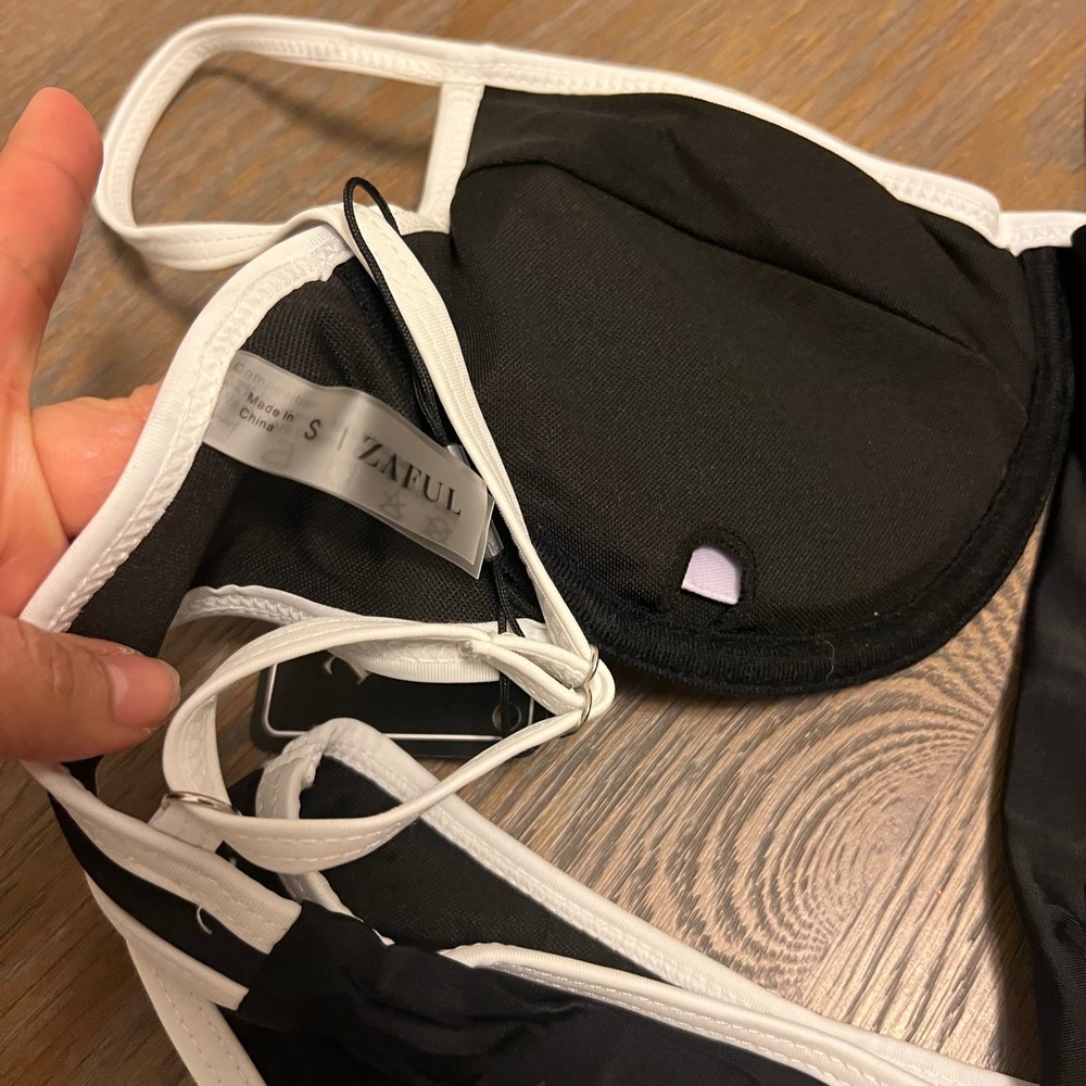 Zaful Black White Contrast Underwire Bikini Set High Cut Swimsuit Small NEW - Picture 5 of 5
